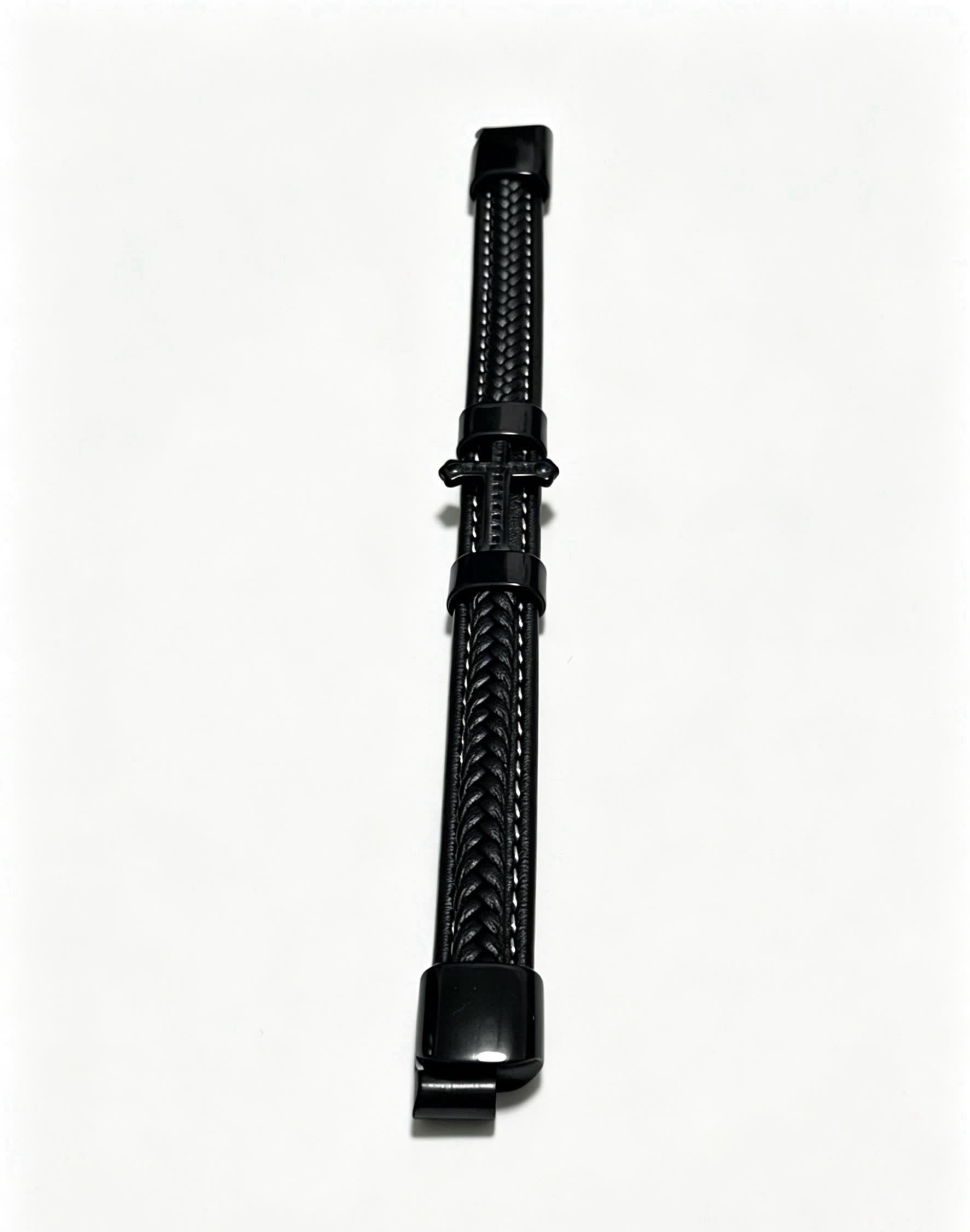 Chrome Hearts Black Leather Bracelet with Cross Clasp